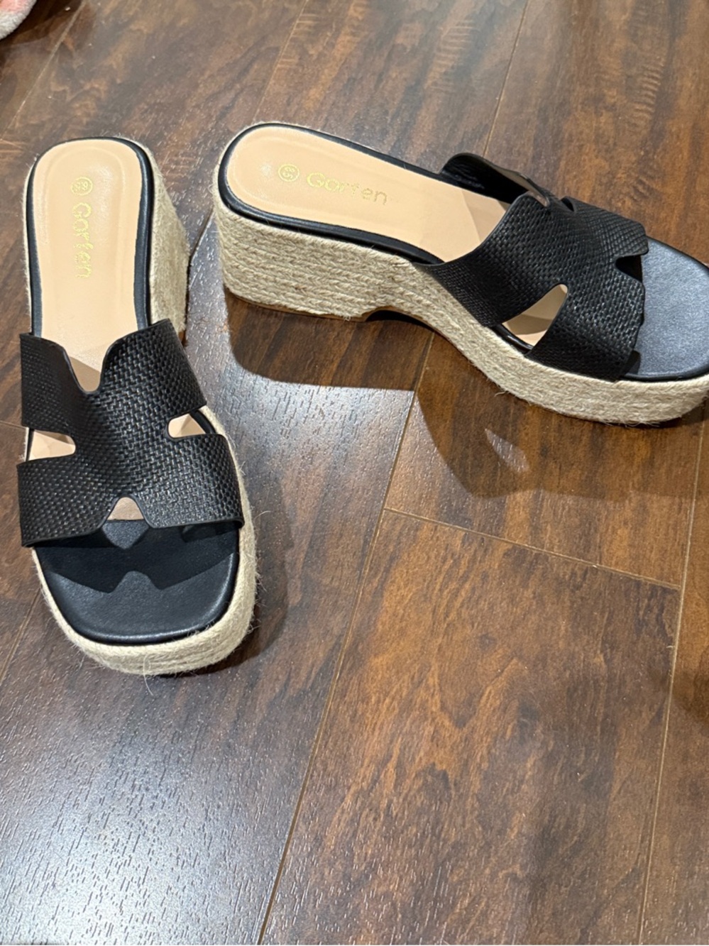 Black Woven Espadrille Platform Slide Sandals